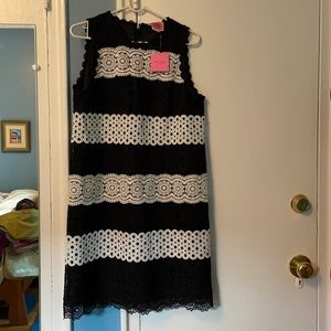Kate spade black and white lace striped dress